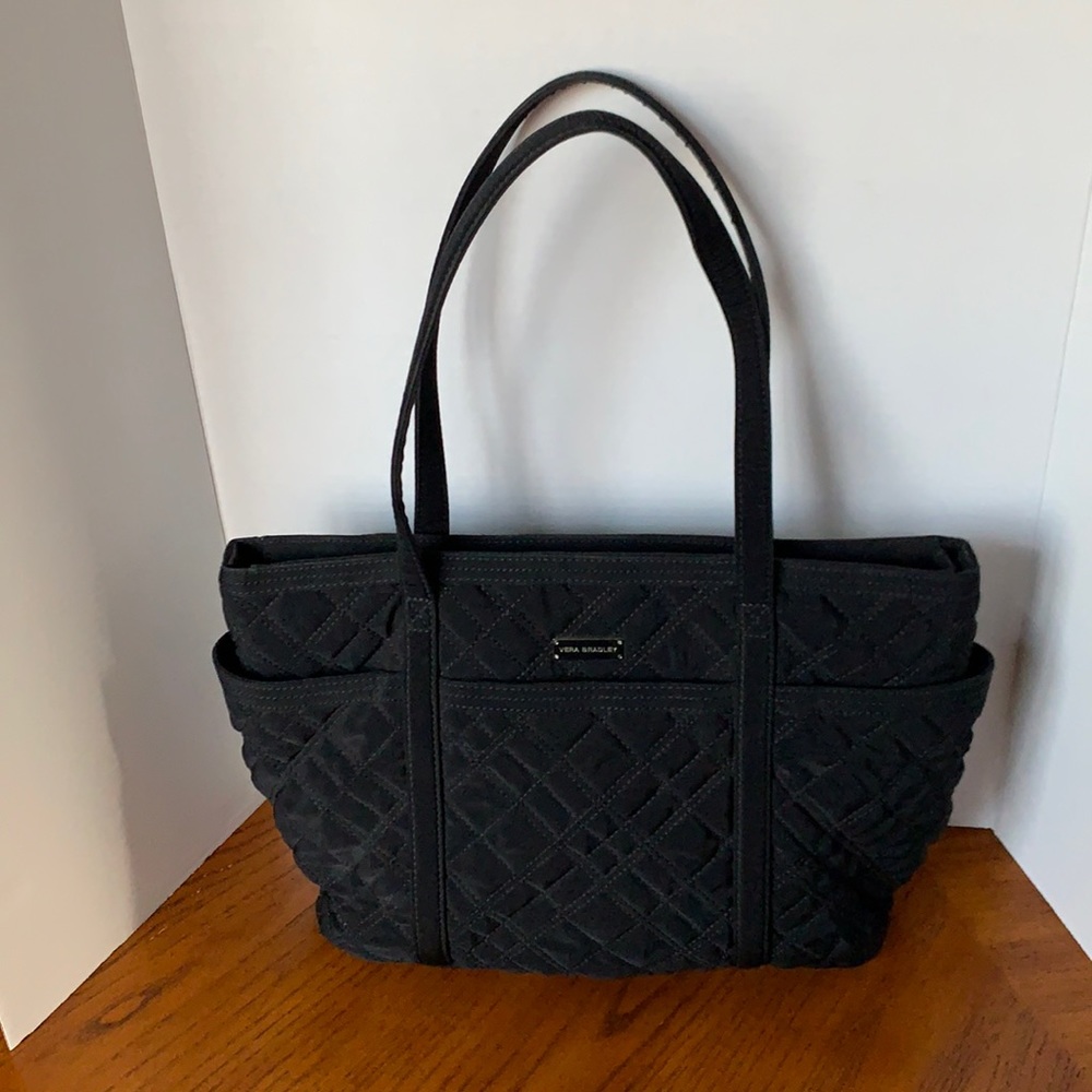 Vera Bradley Black Quilted Shoulder Tote | Zebra Interior | EUC | Retired - Picture 2 of 12
